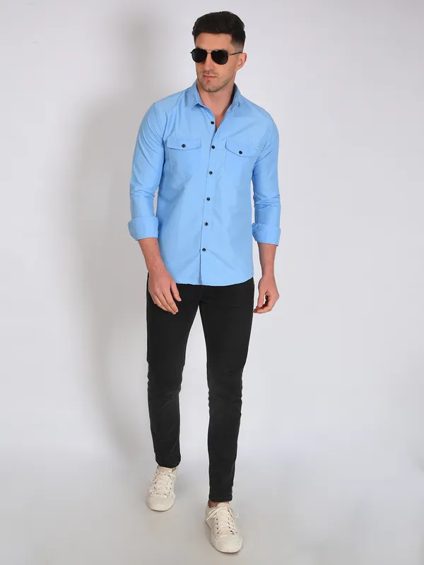 Aqua_Blue_Trendy_Design_Premium_Cotton_Shirt_For_Men