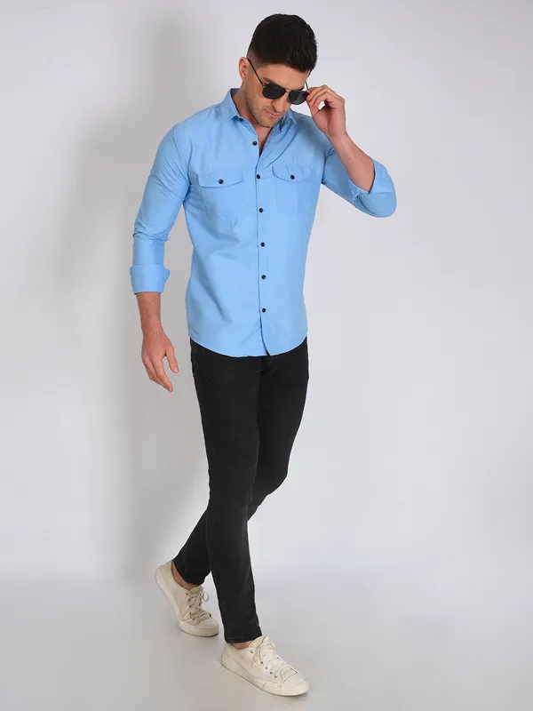 Aqua_Blue_Trendy_Design_Premium_Cotton_Shirt_For_Men