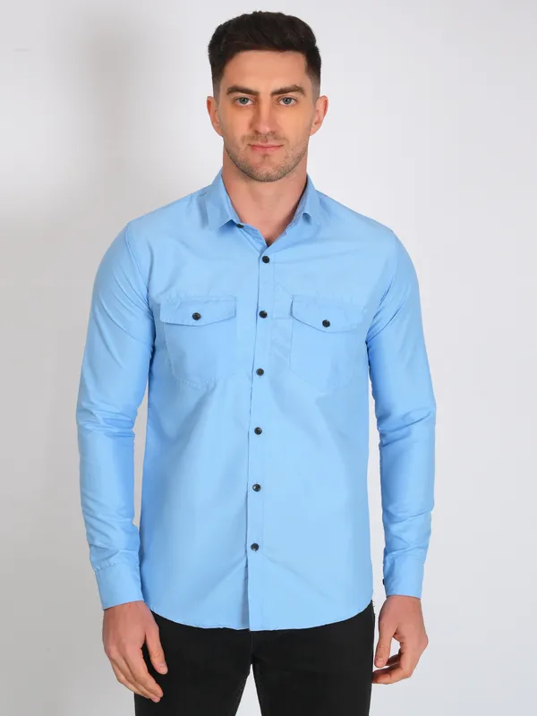 Aqua_Blue_Trendy_Design_Premium_Cotton_Shirt_For_Men