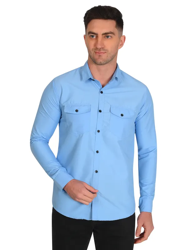 Aqua_Blue_Trendy_Design_Premium_Cotton_Shirt_For_Men