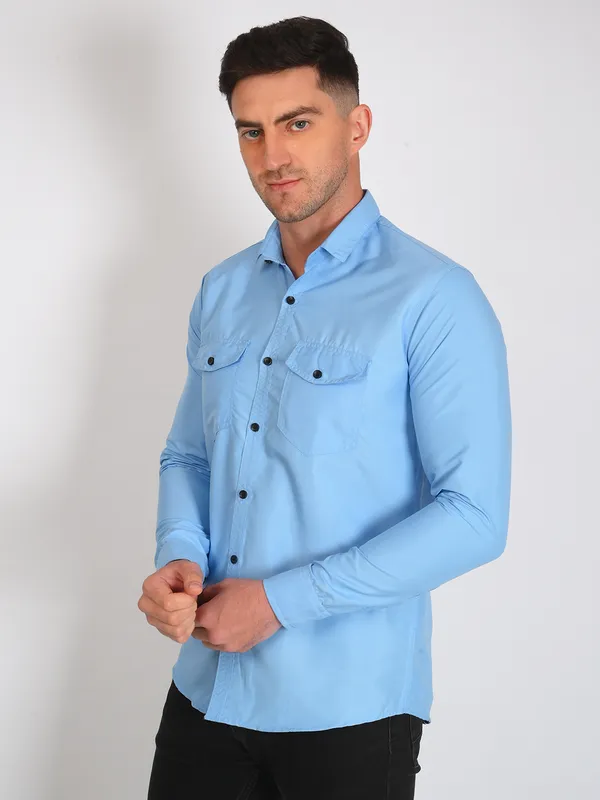 Aqua_Blue_Trendy_Design_Premium_Cotton_Shirt_For_Men
