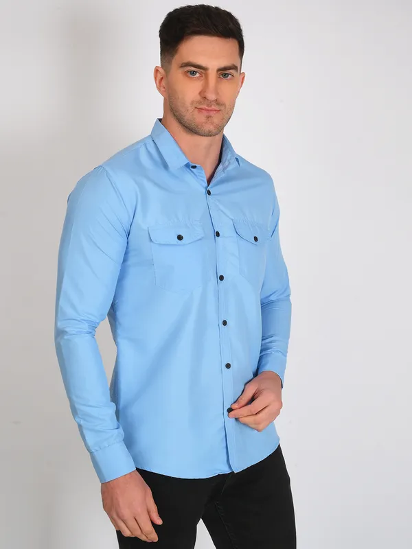 Aqua_Blue_Trendy_Design_Premium_Cotton_Shirt_For_Men