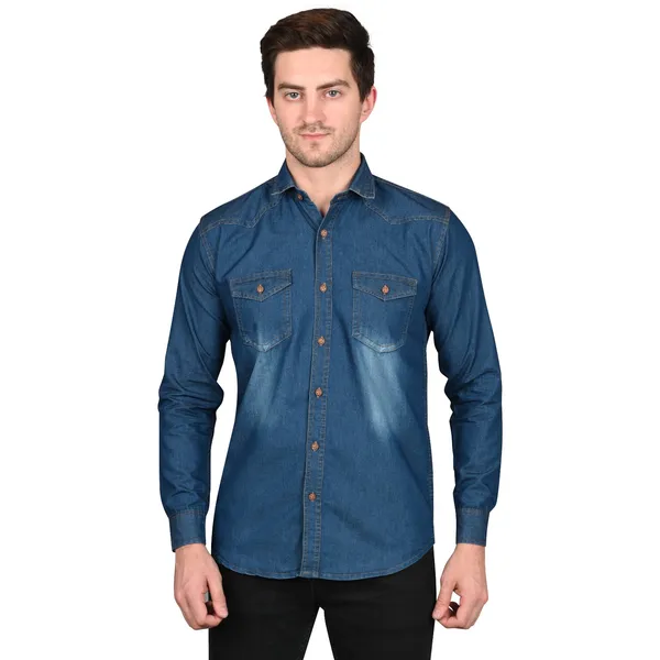 Blue_Trendy_Design_Double_Pocket_Denim_Shirt_For_Men