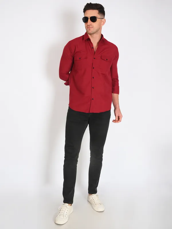 Red_Trendy_Design_Premium_Cotton_Double_Pocket_Shirt_For_Men