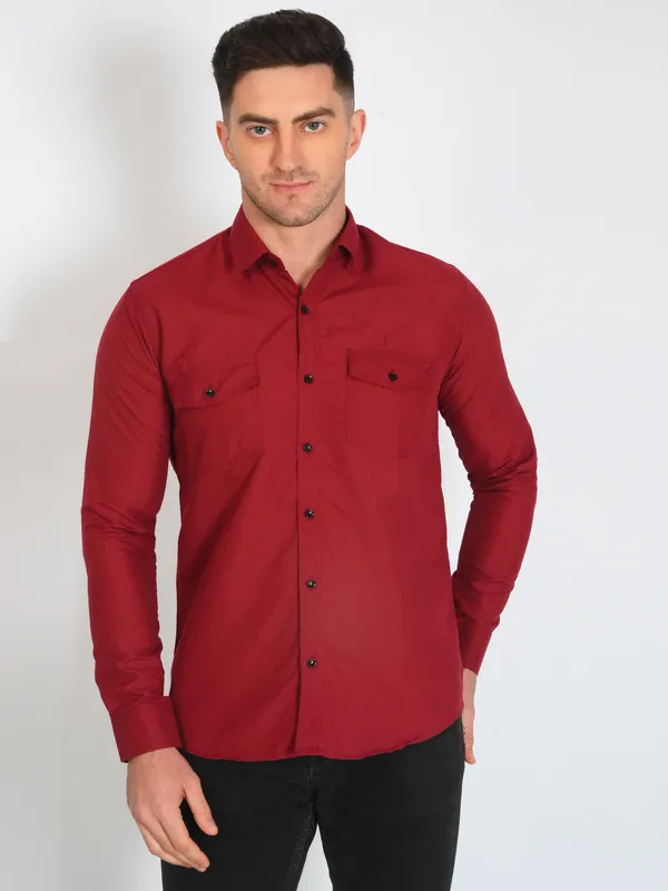 Red_Trendy_Design_Premium_Cotton_Double_Pocket_Shirt_For_Men