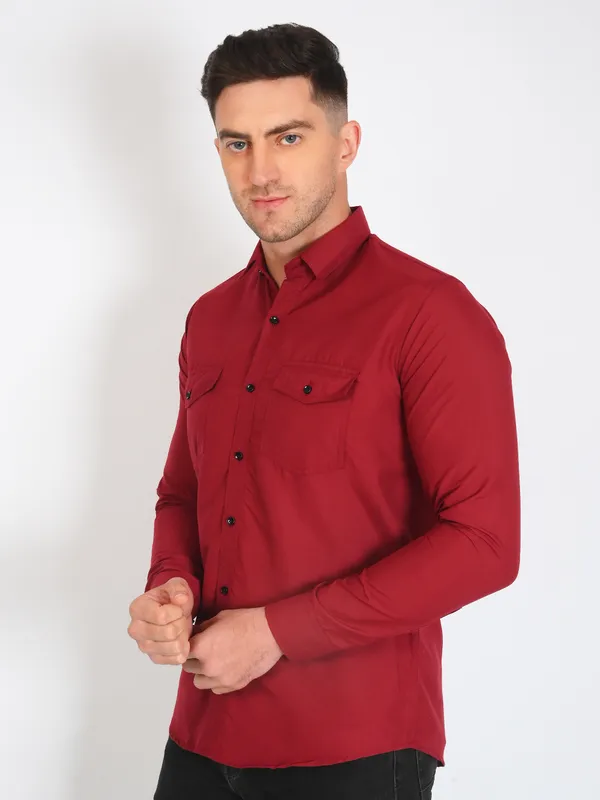 Red_Trendy_Design_Premium_Cotton_Double_Pocket_Shirt_For_Men