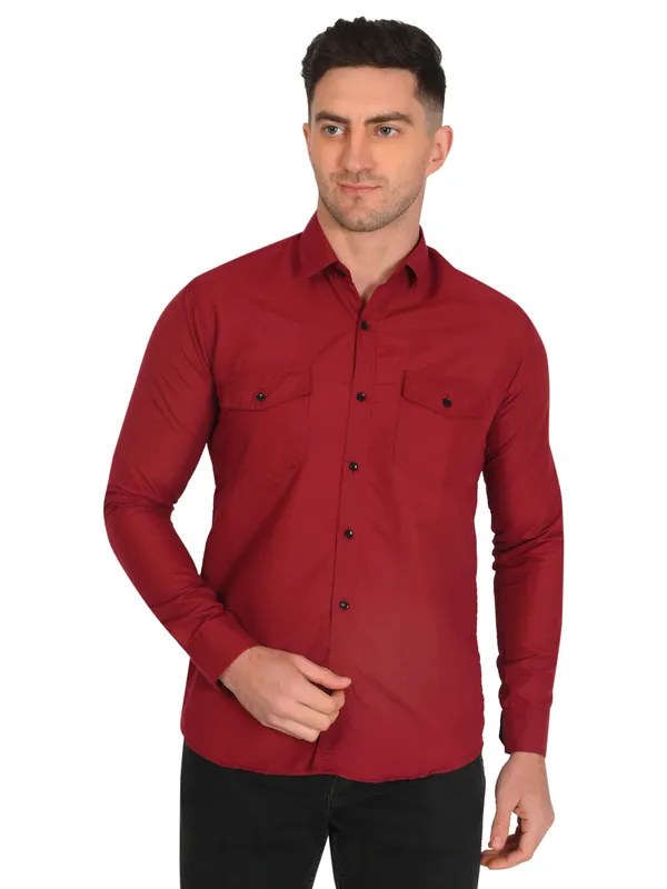 Red_Trendy_Design_Premium_Cotton_Double_Pocket_Shirt_For_Men