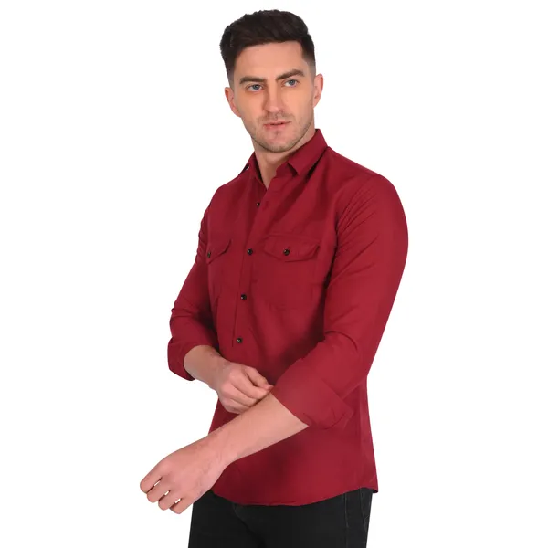 Red_Trendy_Design_Premium_Cotton_Double_Pocket_Shirt_For_Men