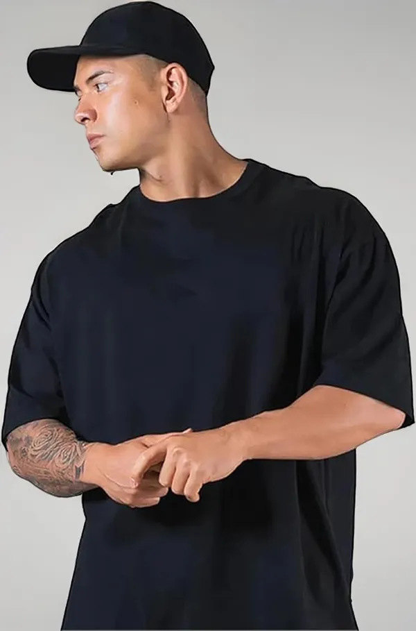 Navy_Blue_Trendy_Design,_220_GSM_Pure_Cotton_Oversize_T-Shirt_For_Men