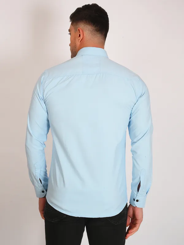 Aqua_Blue_Trendy_Design_Premium_Cotton_Double_Pocket_Shirt_For_Men