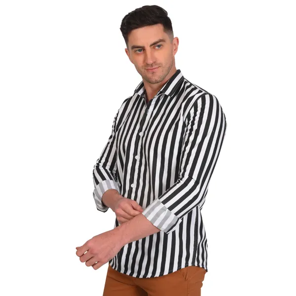 Black_Trendy_Design_Cotton_Casual_Stripe_Printed_Slim_Fitting_Cotton_Blend_Shirts_For_Men