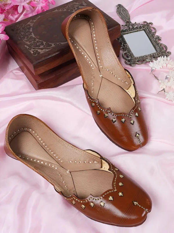 Handmade_Brown_Ballerinas_Handicrafted_Premium_Jutti_For_Women