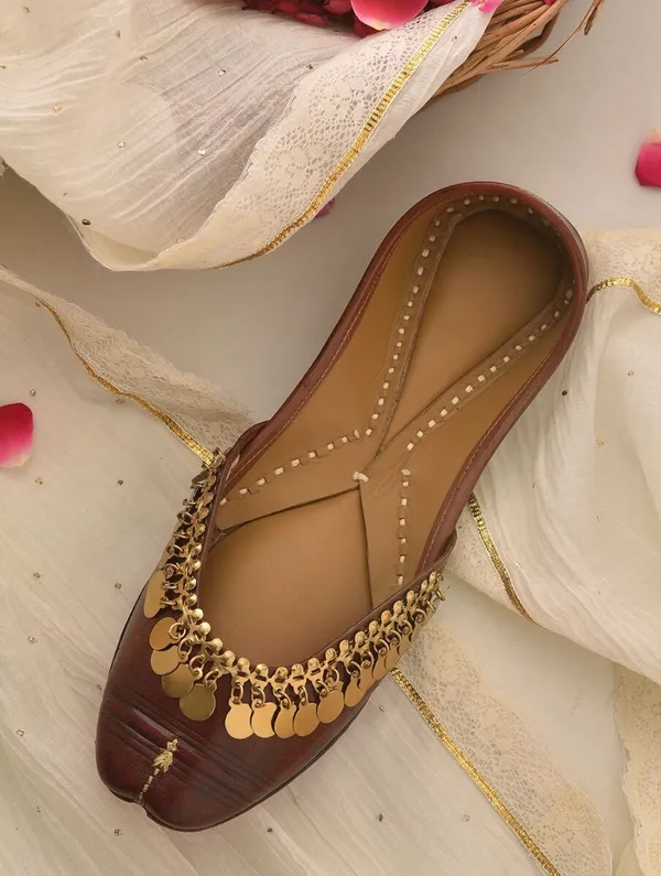 Handmade_Gold_Coin_Brown_Jutti