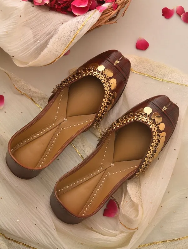 Handmade_Gold_Coin_Brown_Jutti