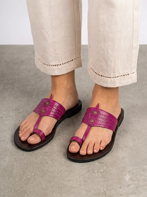 Pink_Ebony_Leather_Handcrafted_Flat_Sandal_For_Women_UrbanicIndia