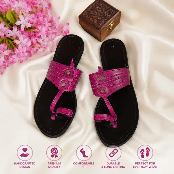 Pink_Ebony_Leather_Handcrafted_Flat_Sandal_For_Women_UrbanicIndia
