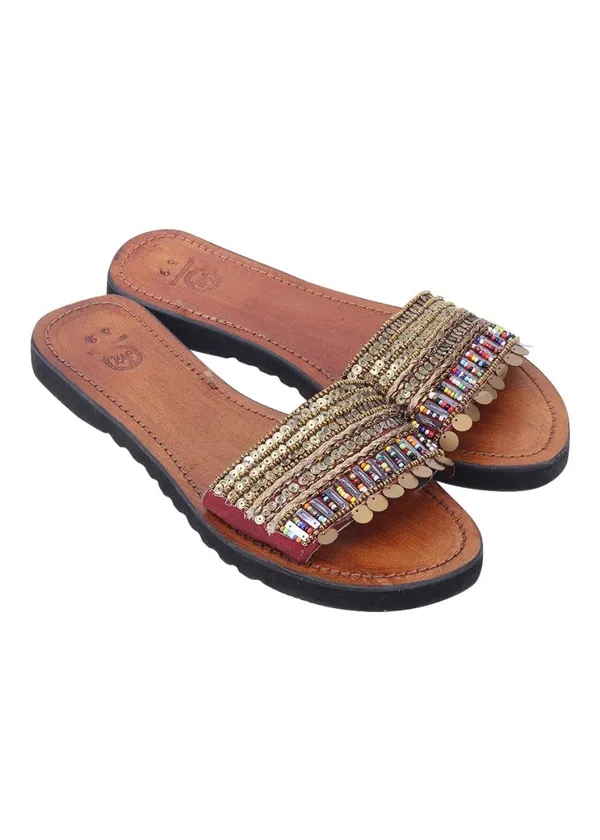 Urbanico_African_Beads_Slipon_Sliders_||_Women_Sequin_Detail_Leather_Slides