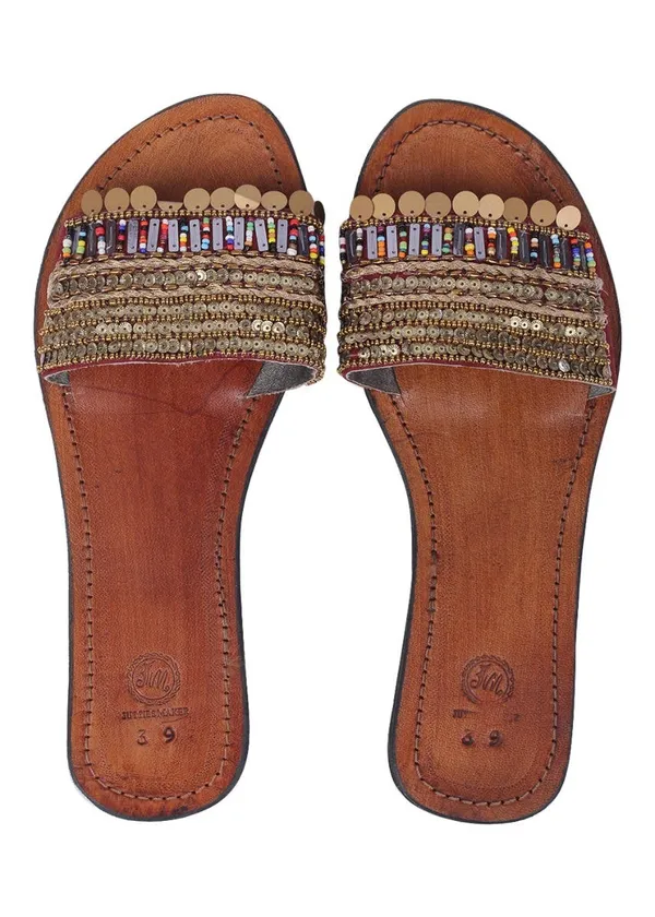 Urbanico_African_Beads_Slipon_Sliders_||_Women_Sequin_Detail_Leather_Slides