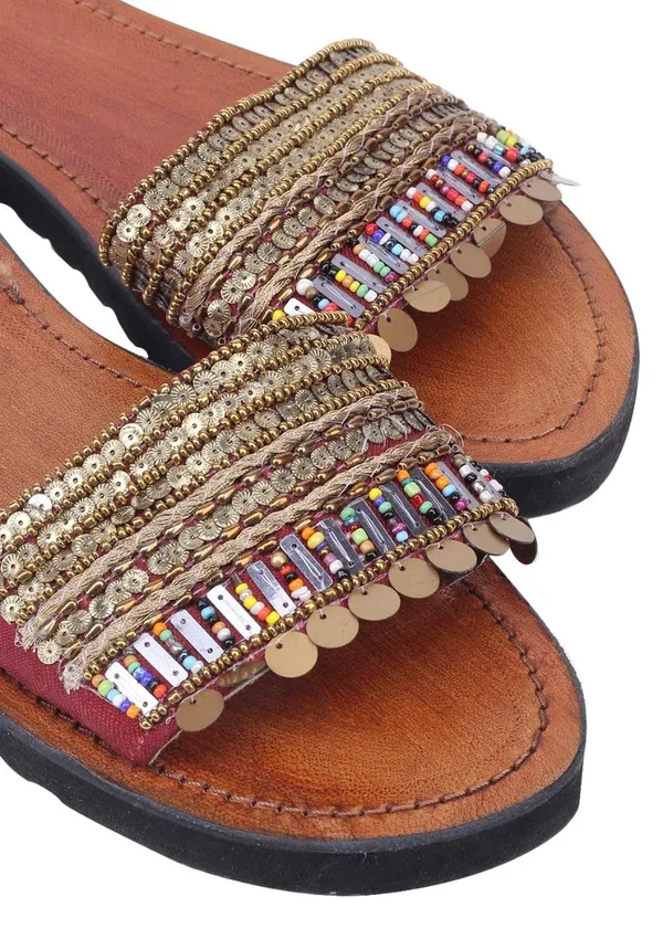 Urbanico_African_Beads_Slipon_Sliders_||_Women_Sequin_Detail_Leather_Slides