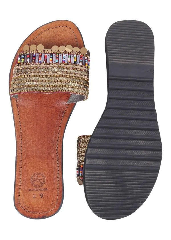 Urbanico_African_Beads_Slipon_Sliders_||_Women_Sequin_Detail_Leather_Slides