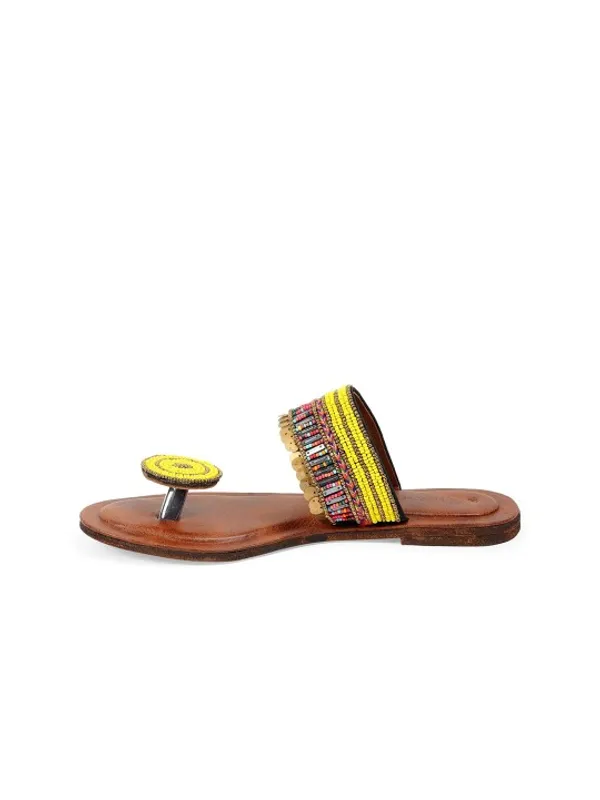 Yellow_Leather_Beadwork_Kolhapuri_Sandals_For_Women