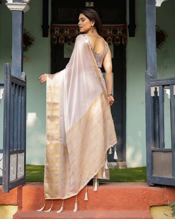 Ethereal_Off-White_Plain_Chiffon_Saree_with_Gold_Zari_Border,_Intricate_Floral_Printed_Blouse_&_Tassel_Detailing