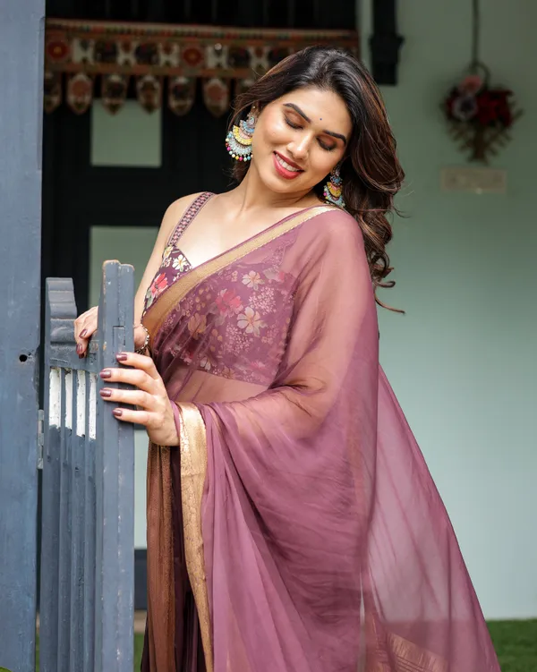 Plum_Sheer_Chiffon_Saree_with_Golden_Zari_Border_and_Floral_Designer_Blouse