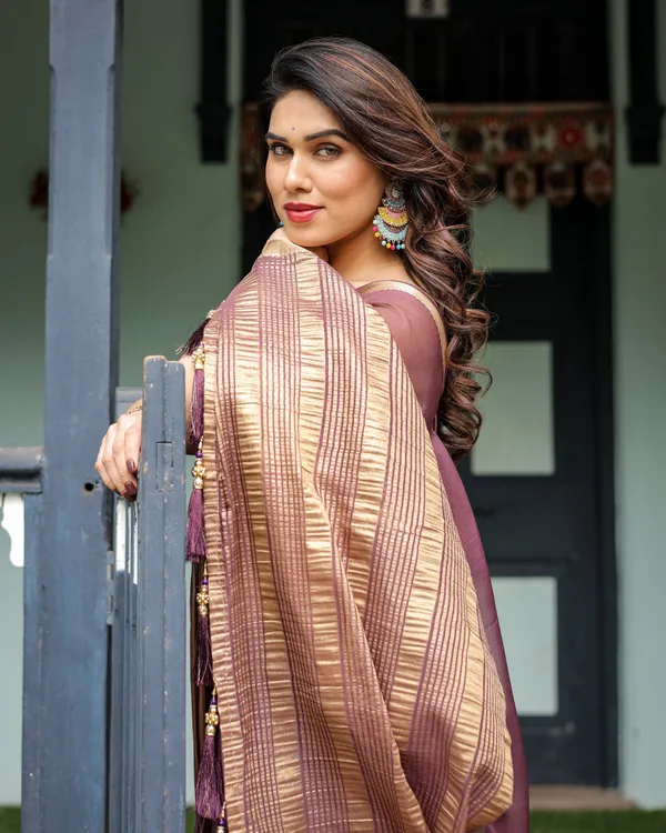 Plum_Sheer_Chiffon_Saree_with_Golden_Zari_Border_and_Floral_Designer_Blouse