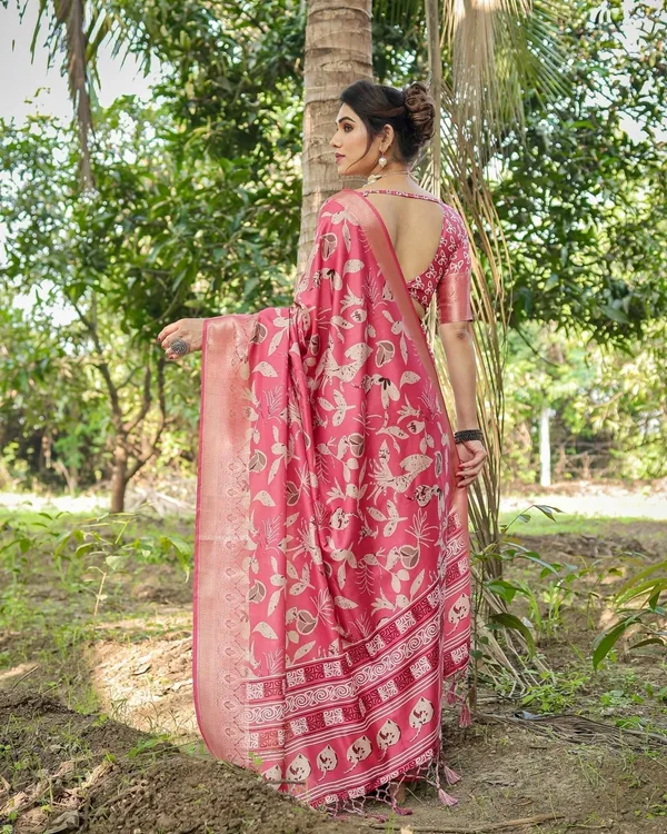 Vibrant_Pink_Tussar_Silk_Saree_with_Intricate_Zari_Border_and_Modern_Floral_Pallu