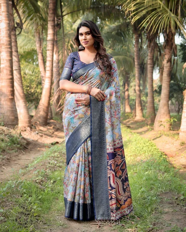 Sky_Blue_and_Navy_Digital_Print_Tussar_Silk_Saree_with_Zari_Woven_Border_and_Floral_Motif_Pallu