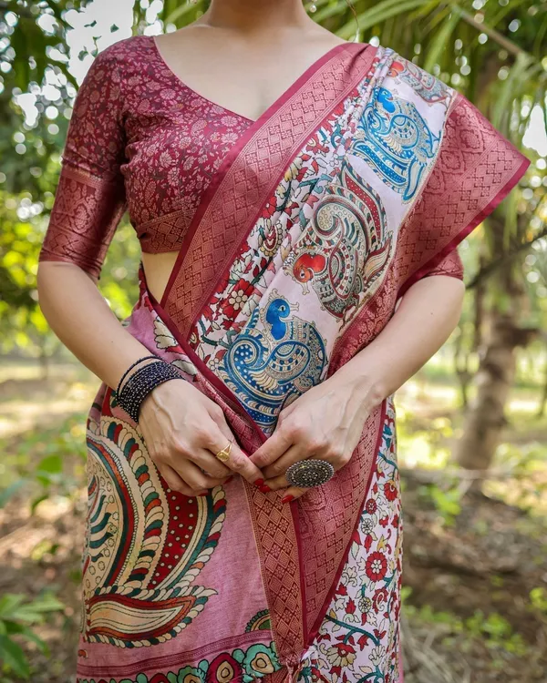 Blush_Pink_Digital_Print_Tussar_Silk_Saree_with_Zari_Border_and_Peacock_Motif_Pallu
