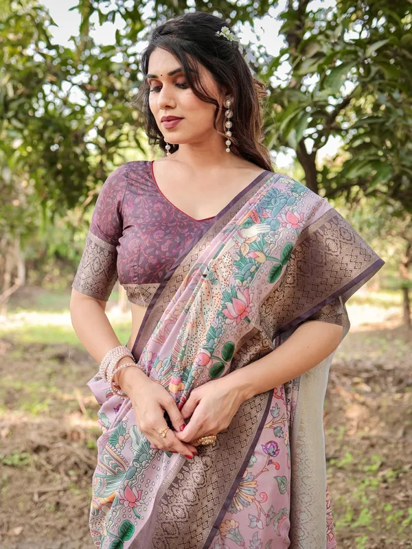 Lilac_and_Purple_Digital_Print_Tussar_Silk_Saree_with_Zari_Diamond_Border_and_Lotus_Motif_Pallu