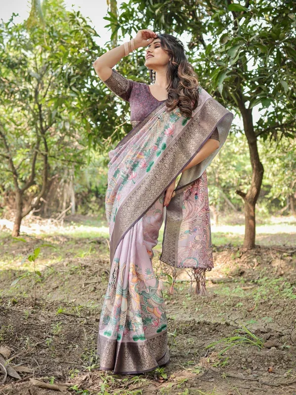 Lilac_and_Purple_Digital_Print_Tussar_Silk_Saree_with_Zari_Diamond_Border_and_Lotus_Motif_Pallu