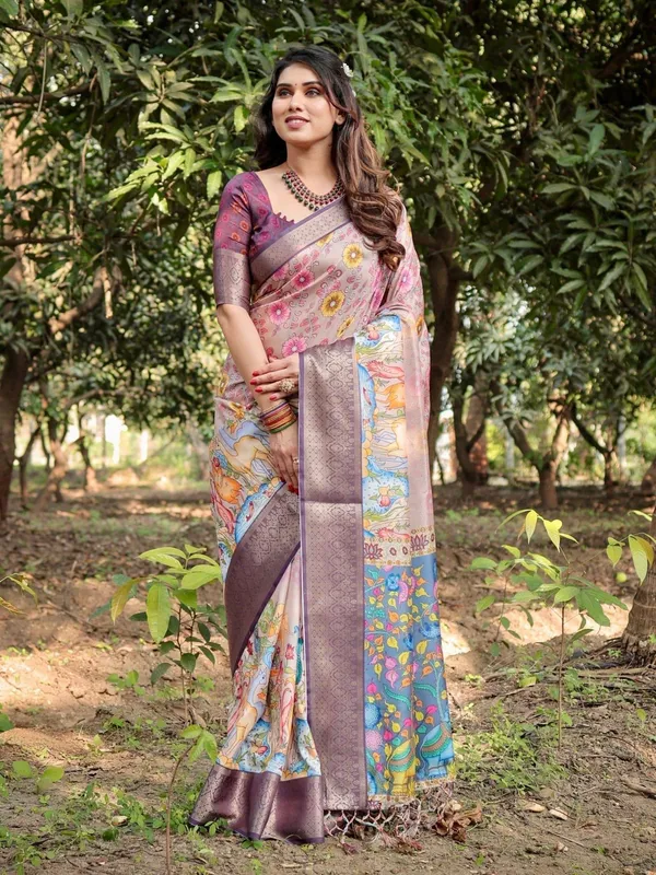 Pastel_Beige_Tussar_Silk_Saree_with_Vibrant_Floral_Motifs_and_Zari_Border