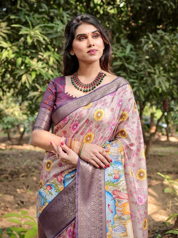 Pastel_Beige_Tussar_Silk_Saree_with_Vibrant_Floral_Motifs_and_Zari_Border