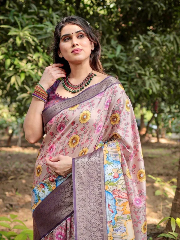 Pastel_Beige_Tussar_Silk_Saree_with_Vibrant_Floral_Motifs_and_Zari_Border