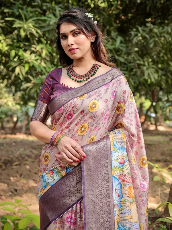 Pastel_Beige_Tussar_Silk_Saree_with_Vibrant_Floral_Motifs_and_Zari_Border