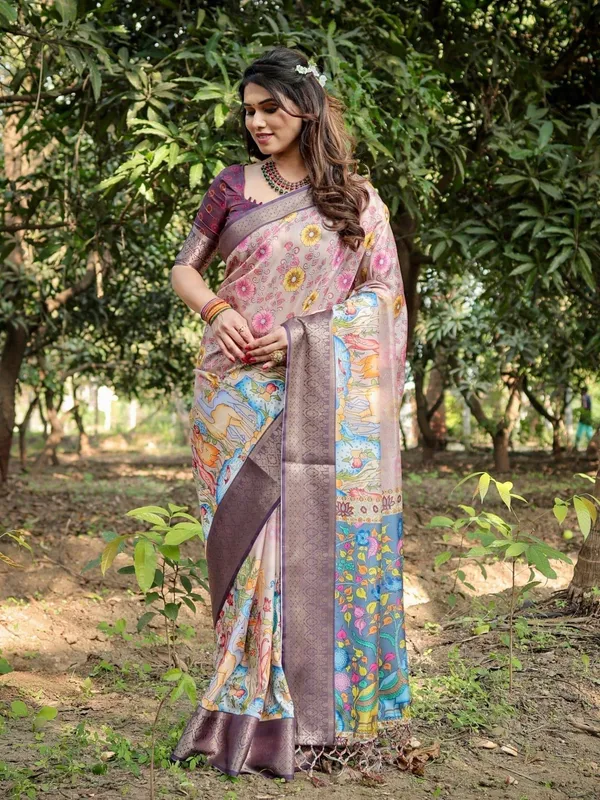 Pastel_Beige_Tussar_Silk_Saree_with_Vibrant_Floral_Motifs_and_Zari_Border