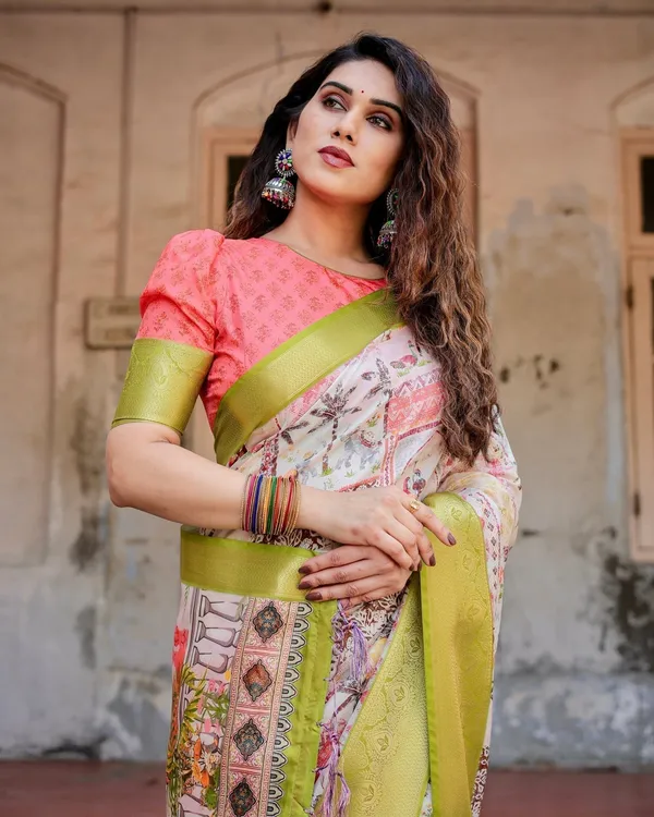 Pastel_Tussar_Silk_Saree_with_Lime_Green_Zari_Border_and_Hand-Painted_Heritage_Designs