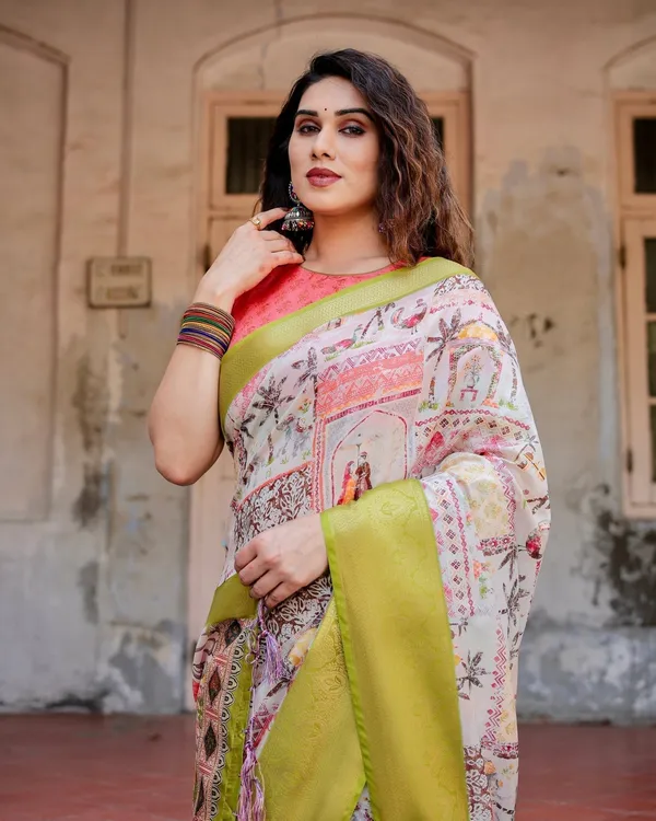 Pastel_Tussar_Silk_Saree_with_Lime_Green_Zari_Border_and_Hand-Painted_Heritage_Designs