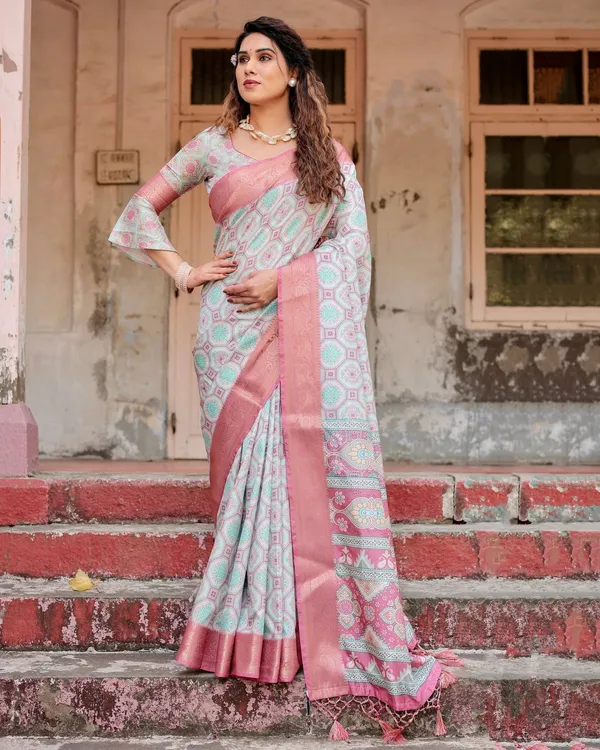 Pastel_Pink_and_Mint_Green_Geometric_Tussar_Silk_Saree_with_Zari_Paisley_Border