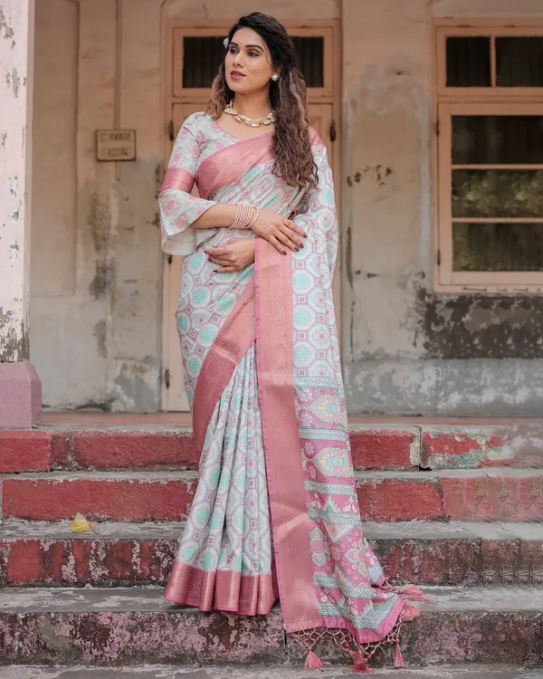 Pastel_Pink_and_Mint_Green_Geometric_Tussar_Silk_Saree_with_Zari_Paisley_Border