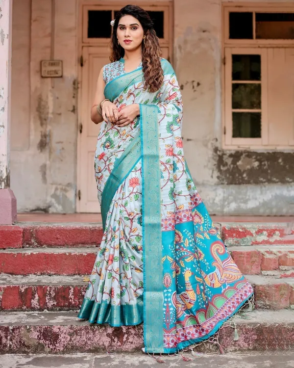 Sky_Blue_Tussar_Silk_Saree_with_Multicolor_Floral_Design_and_Zari_Paisley_Border