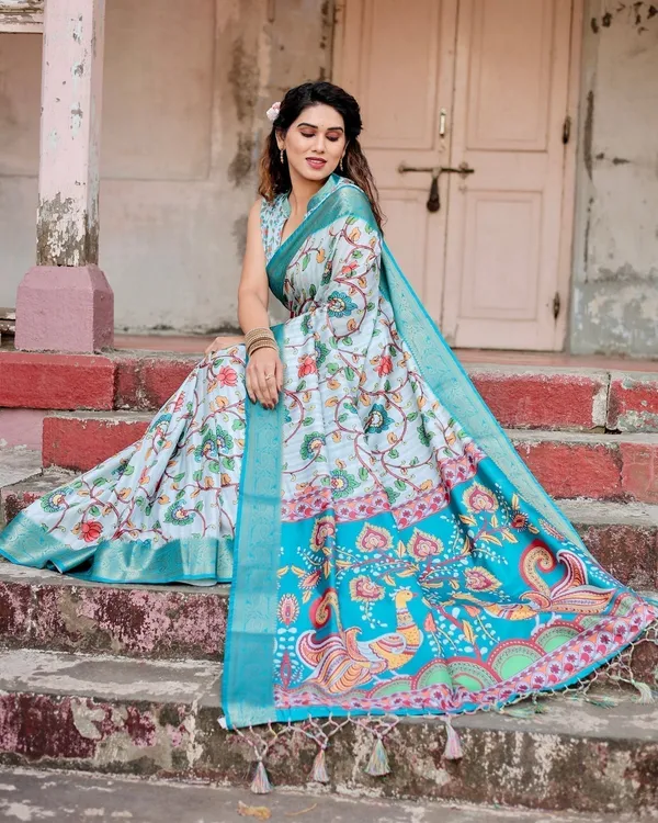 Sky_Blue_Tussar_Silk_Saree_with_Multicolor_Floral_Design_and_Zari_Paisley_Border