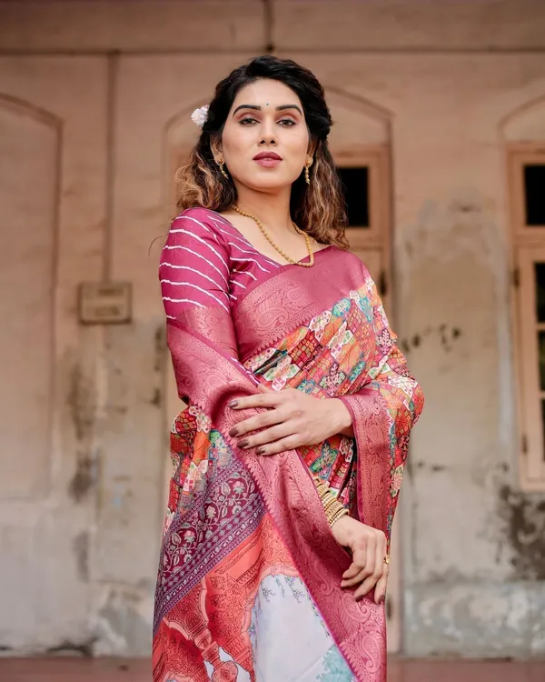 Maroon_Tussar_Silk_Saree_with_Vibrant_Geometric_Tile_Print_and_Zari_Paisley_Border