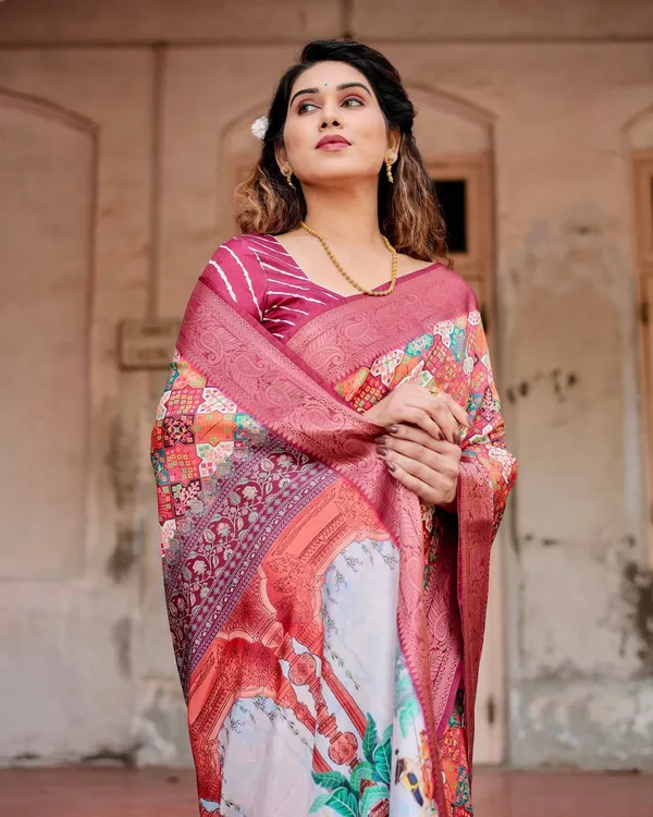 Maroon_Tussar_Silk_Saree_with_Vibrant_Geometric_Tile_Print_and_Zari_Paisley_Border