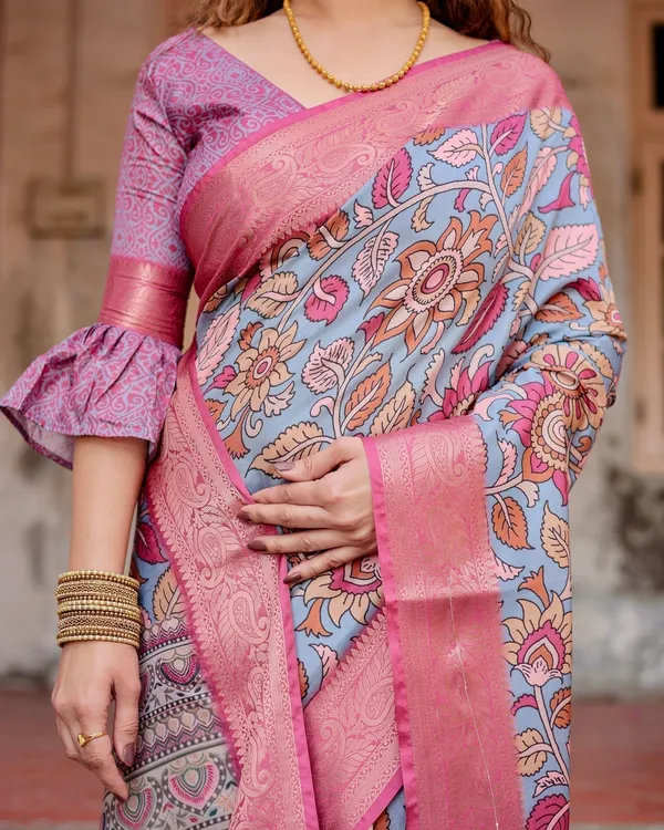 Graceful_Grey_Tussar_Silk_Saree_with_Pink_Zari_Border_and_Intricate_Floral_Motifs