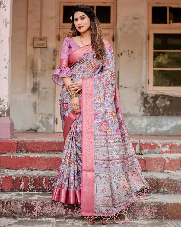 Graceful_Grey_Tussar_Silk_Saree_with_Pink_Zari_Border_and_Intricate_Floral_Motifs