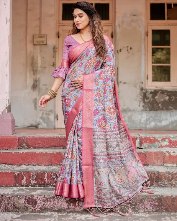Graceful_Grey_Tussar_Silk_Saree_with_Pink_Zari_Border_and_Intricate_Floral_Motifs