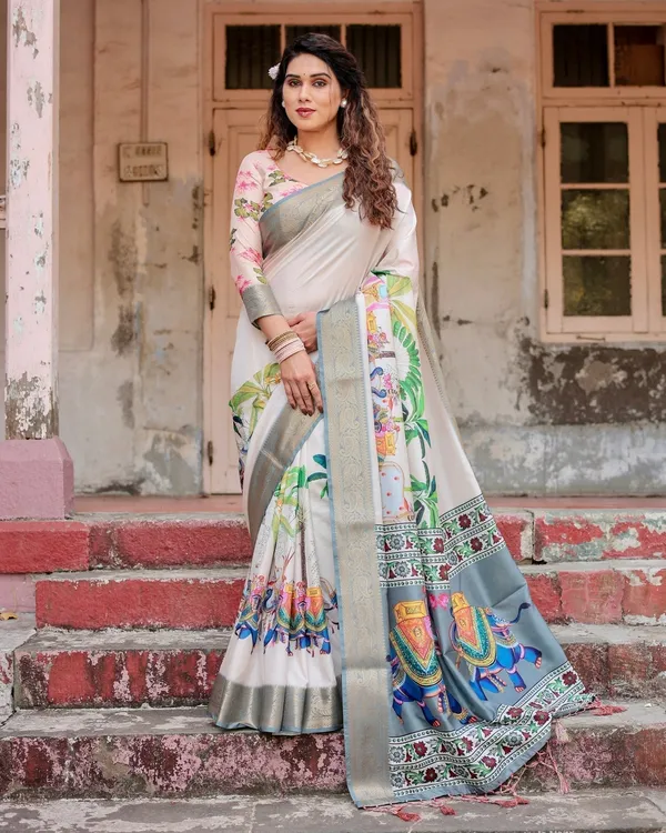 Ivory_Tussar_Silk_Saree_with_Handcrafted_Elephant_Motif_Pallu_and_Golden_Zari_Border